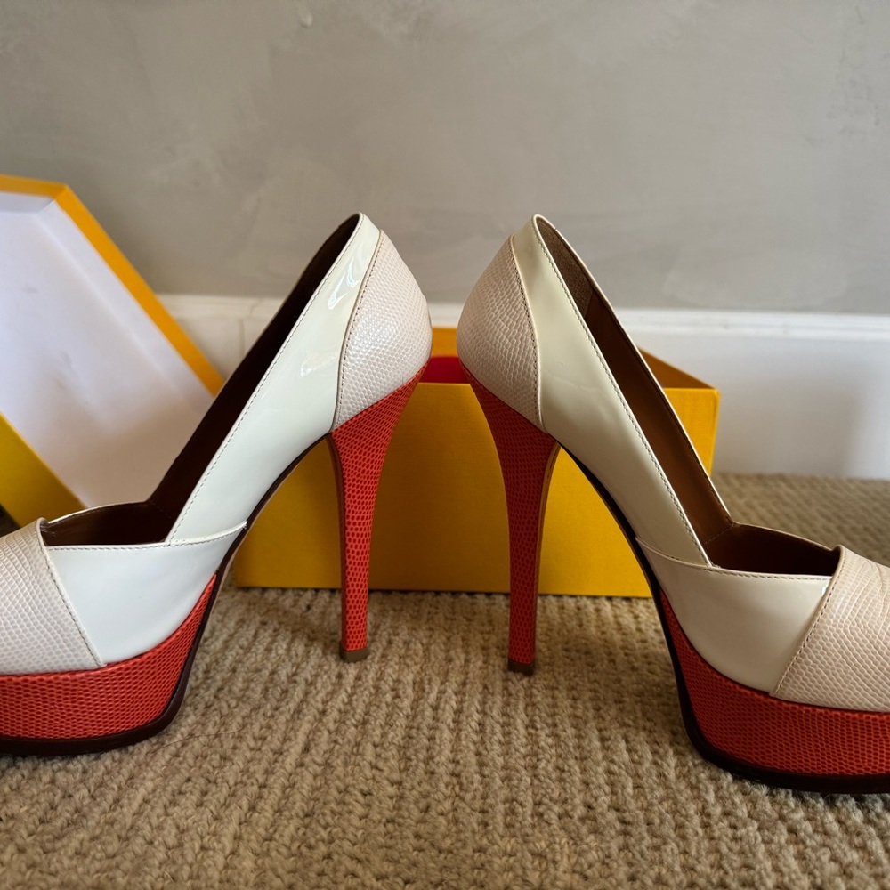 Fendi orange and Cream Heels